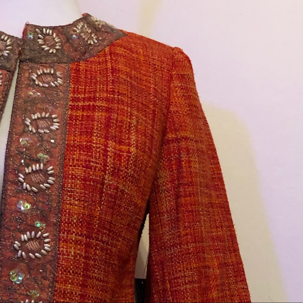 Josephine Chaus Orange Tweed Beaded Blazer Jacket - Picture 14 of 14